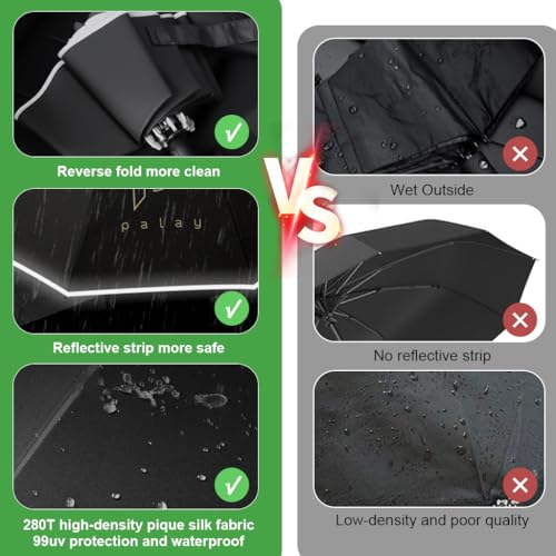 PALAY® Large Umbrella for Men Women with Reflective Strap 50 Inch Automatic Open Close Windproof Travel Folding Reinforced 10 Dual Ribs 99 UV Protection with Carabiner Handle Design 3PCS PALAY® Large Umbrella for Men Women with Reflective Strap 50 Inch Automatic Open Close Windproof Travel Folding Reinforced 10 Dual Ribs 99 UV Protection with Carabiner Handle Design 3PCS